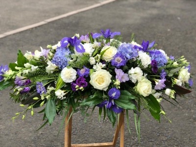 Seasonal Purple & White Coffin Spray