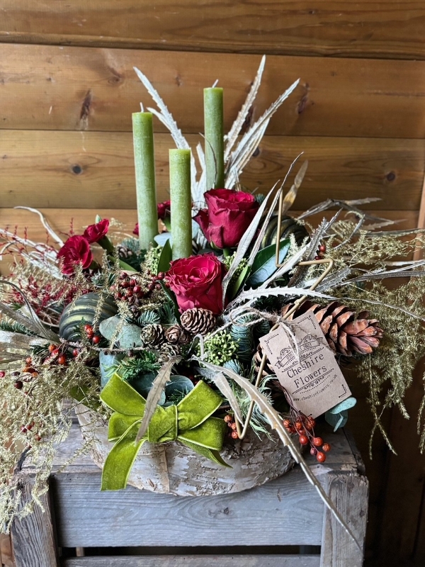 Evergreen Elegance Bark arrangement